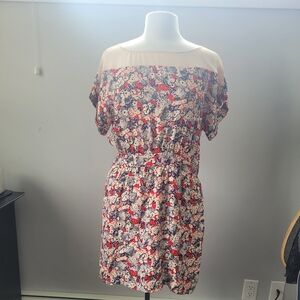 BCBGenerations Floral Print Dress with Red and Cream Accents. Size Medium